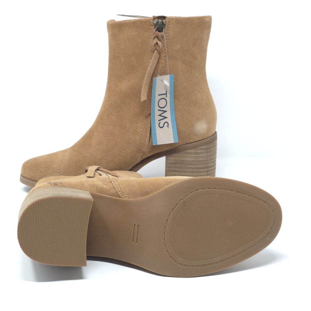 TOMS Evelyn Brown Suede Stacked Heel Ankle Boots 6M - Picture 7 of 12